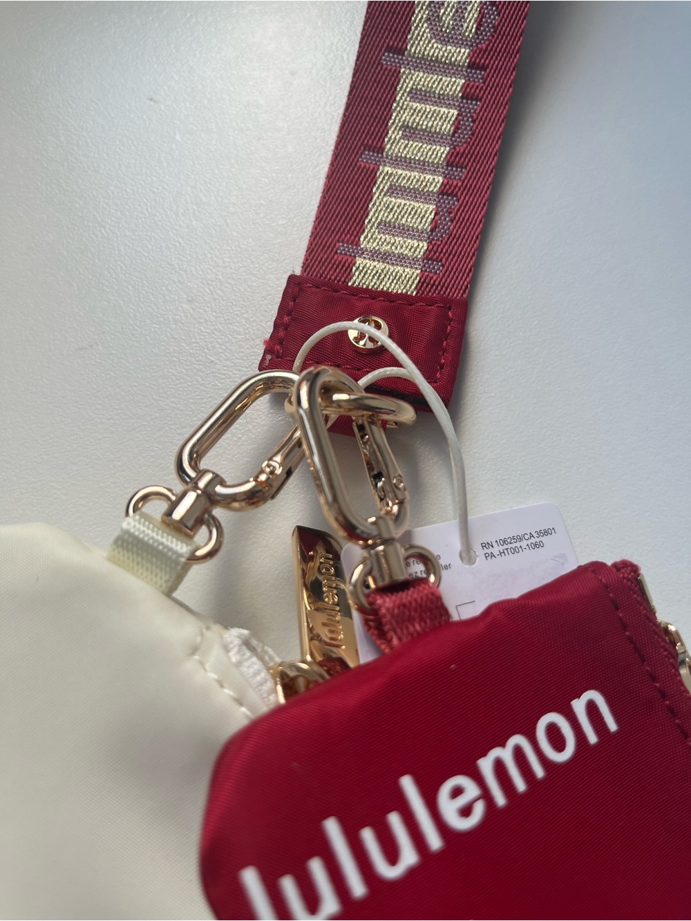 lululemon Red & Ivory white double Pouch Wristlet Gold Hardware keychain - Picture 3 of 5